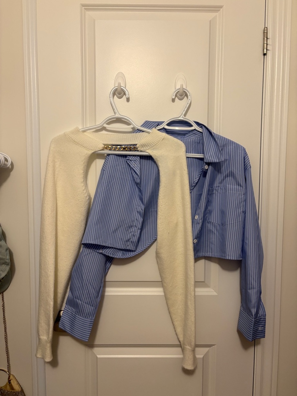 Cream Shrug Bolero with Blue Striped Crop Shirt bundle